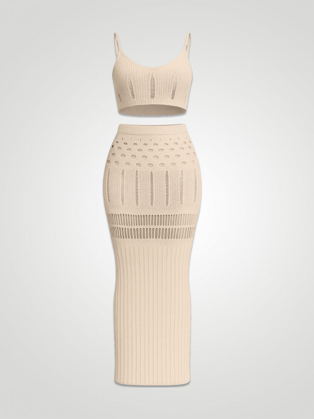 Elara Openwork Scoop Neck Cover-Up Set  - Beige