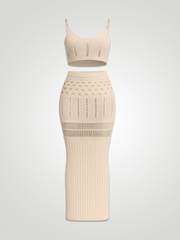 Elara Openwork Scoop Neck Cover-Up Set  - Beige