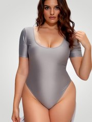 Coastal Ease Plus Size Scoop Neck One-Piece - Light Gray