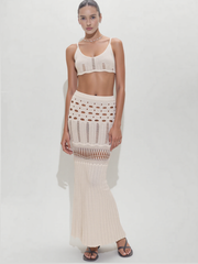Elara Openwork Scoop Neck Cover-Up Set  - Beige
