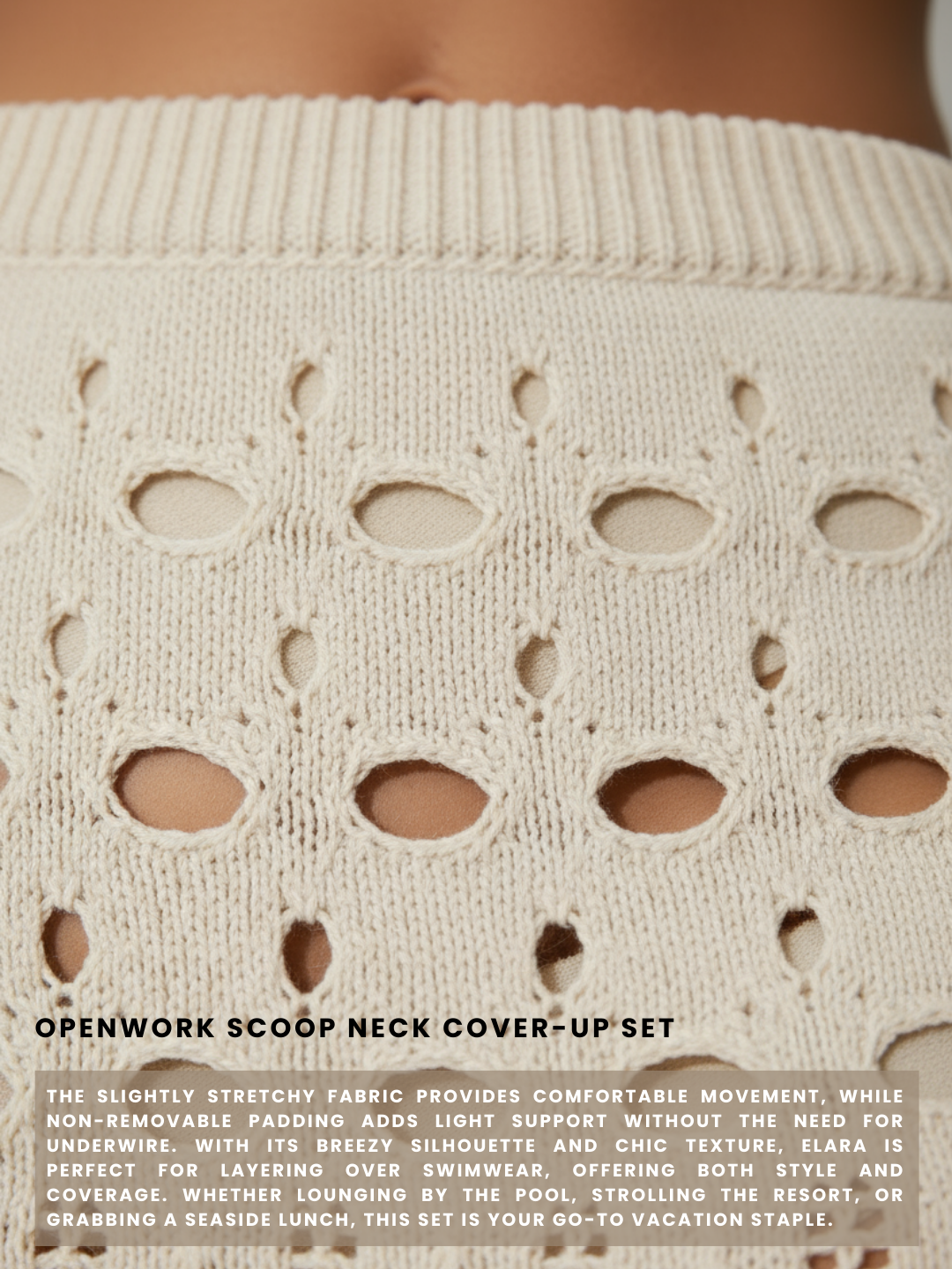 Elara Openwork Scoop Neck Cover-Up Set  - Beige