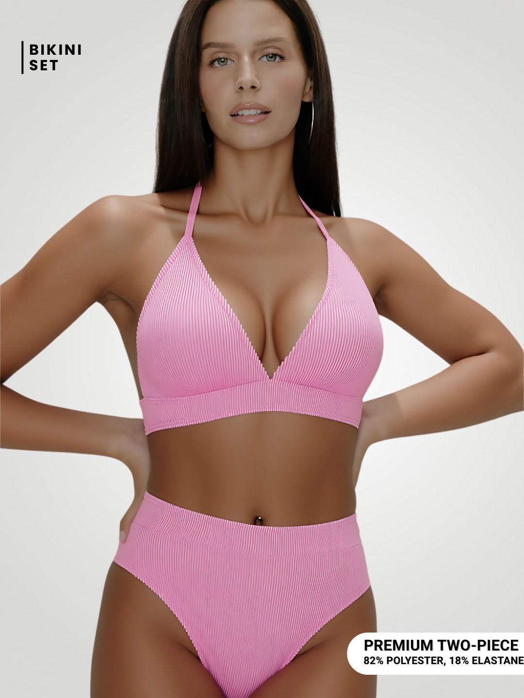 Marina Tied Halter Neck Bikini Set - Pink