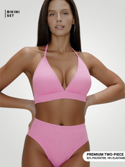 Marina Tied Halter Neck Bikini Set - Pink