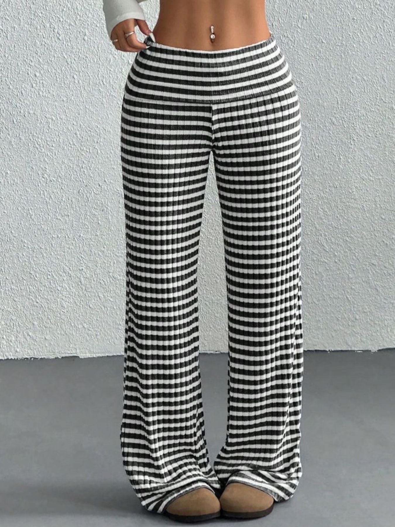 Coastal Stroll™ Striped Wide Leg Pants - Black