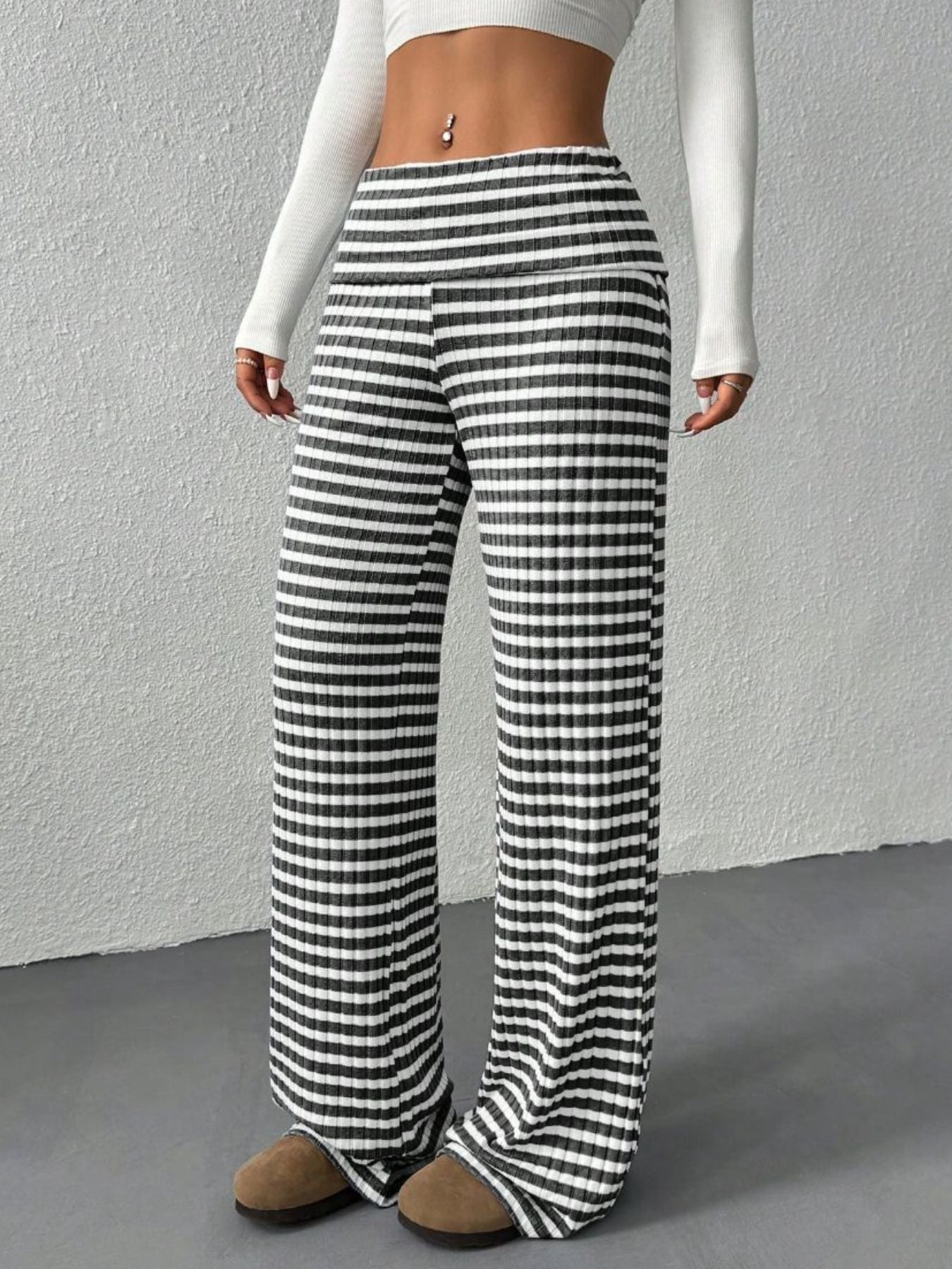 Coastal Stroll™ Striped Wide Leg Pants - Black