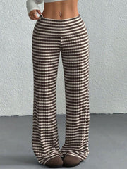 Coastal Stroll™ Striped Wide Leg Pants - Coffee Brown