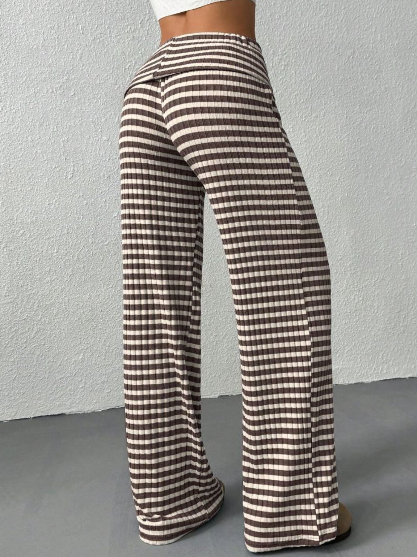 Coastal Stroll™ Striped Wide Leg Pants - Coffee Brown
