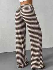 Coastal Stroll™ Striped Wide Leg Pants - Coffee Brown