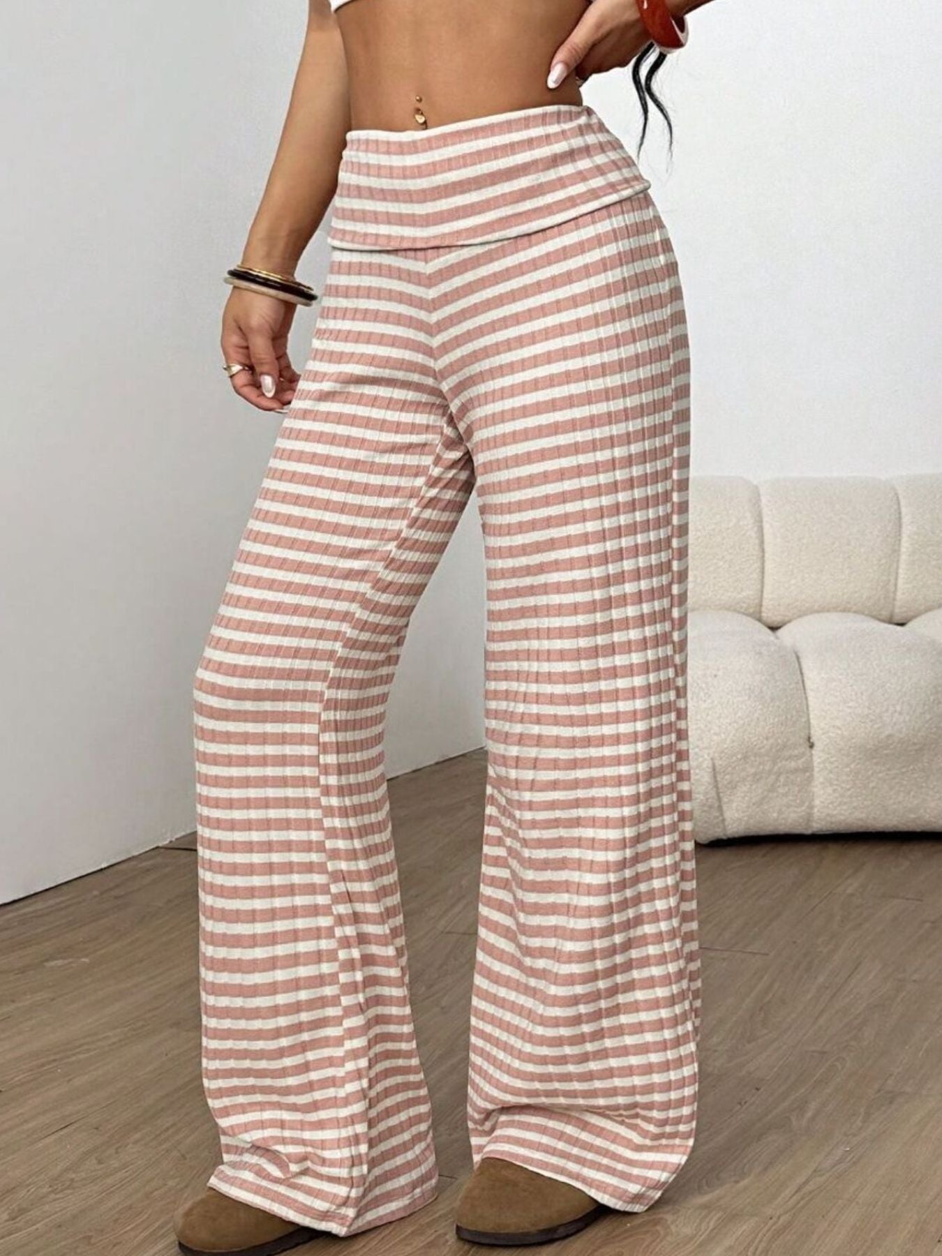 Coastal Stroll™ Striped Wide Leg Pants - Burnt Coral