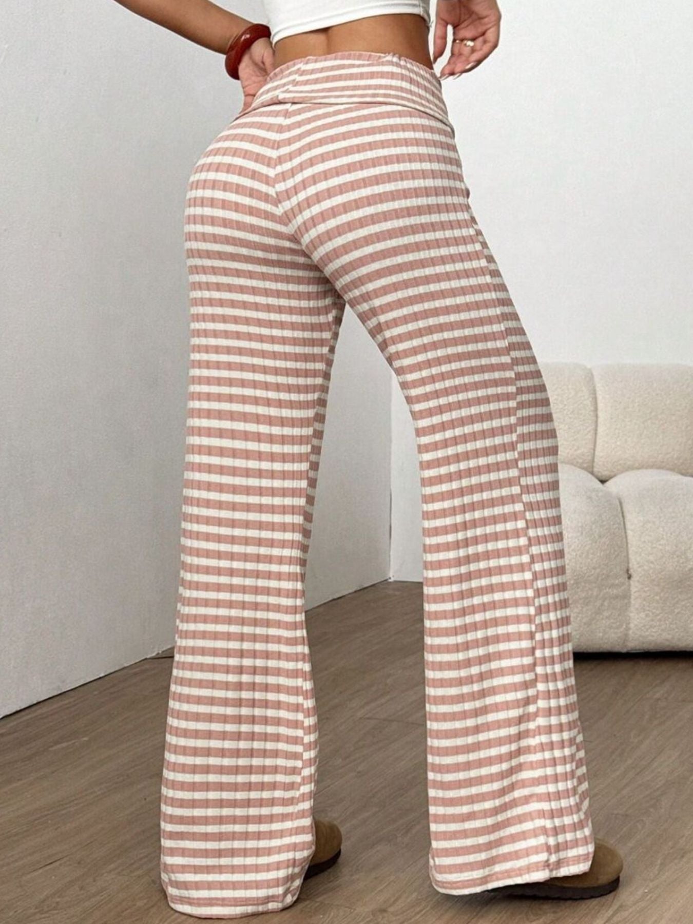 Coastal Stroll™ Striped Wide Leg Pants - Burnt Coral