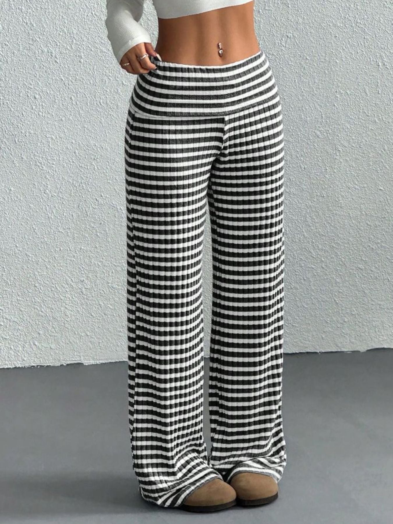 Coastal Stroll™ Striped Wide Leg Pants - Black