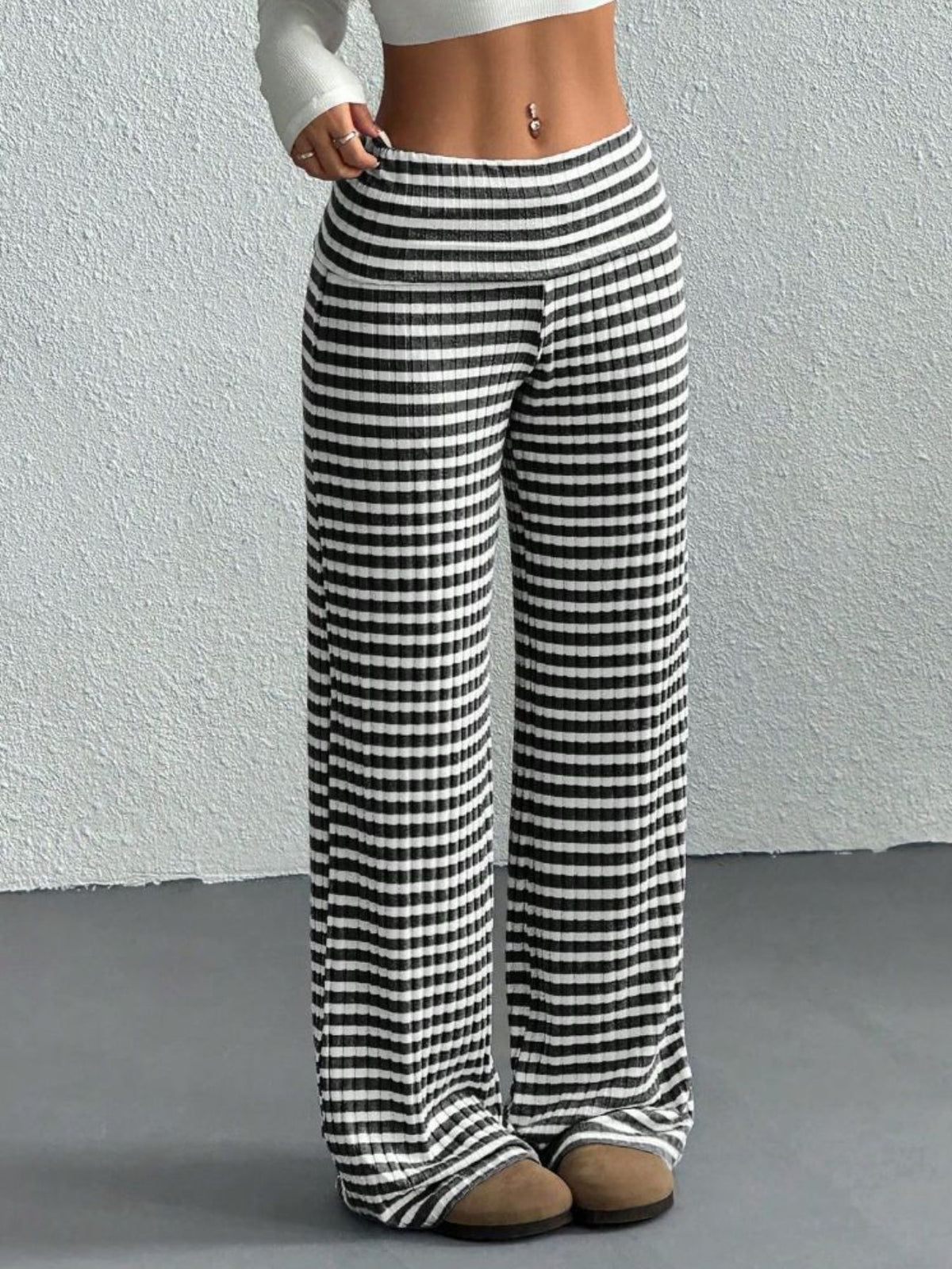 Coastal Stroll™ Striped Wide Leg Pants - Black