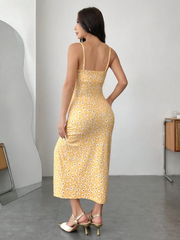 Serena Slit Bodice Midi Cami Dress - Lemon Yellow