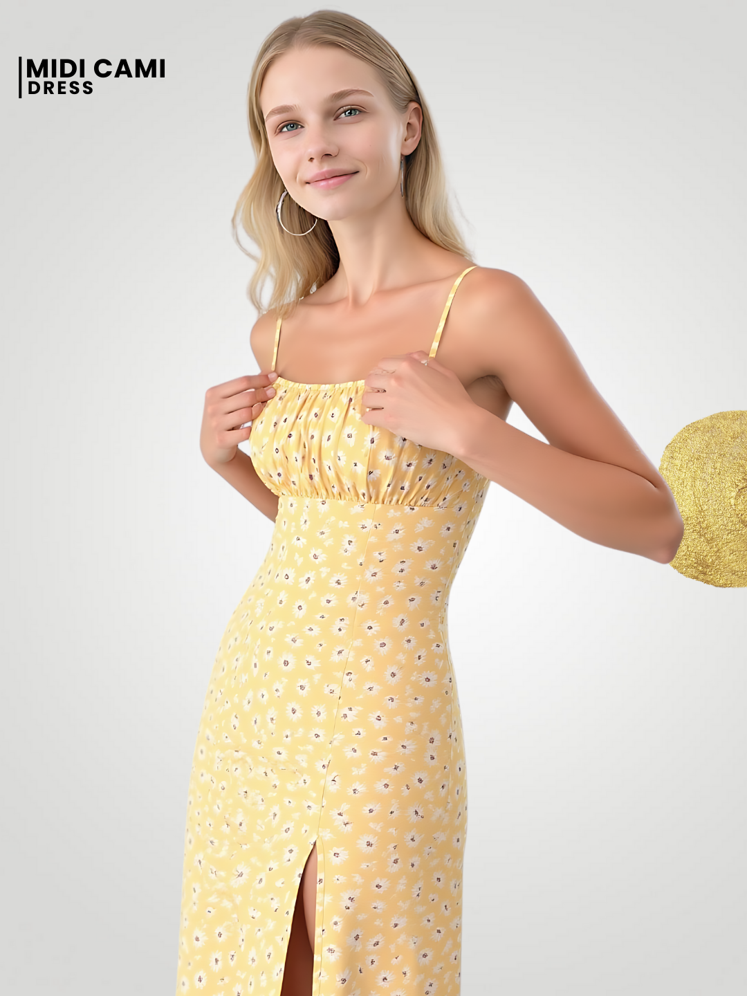 Serena Slit Bodice Midi Cami Dress - Lemon Yellow