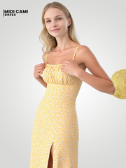 Serena Slit Bodice Midi Cami Dress - Lemon Yellow